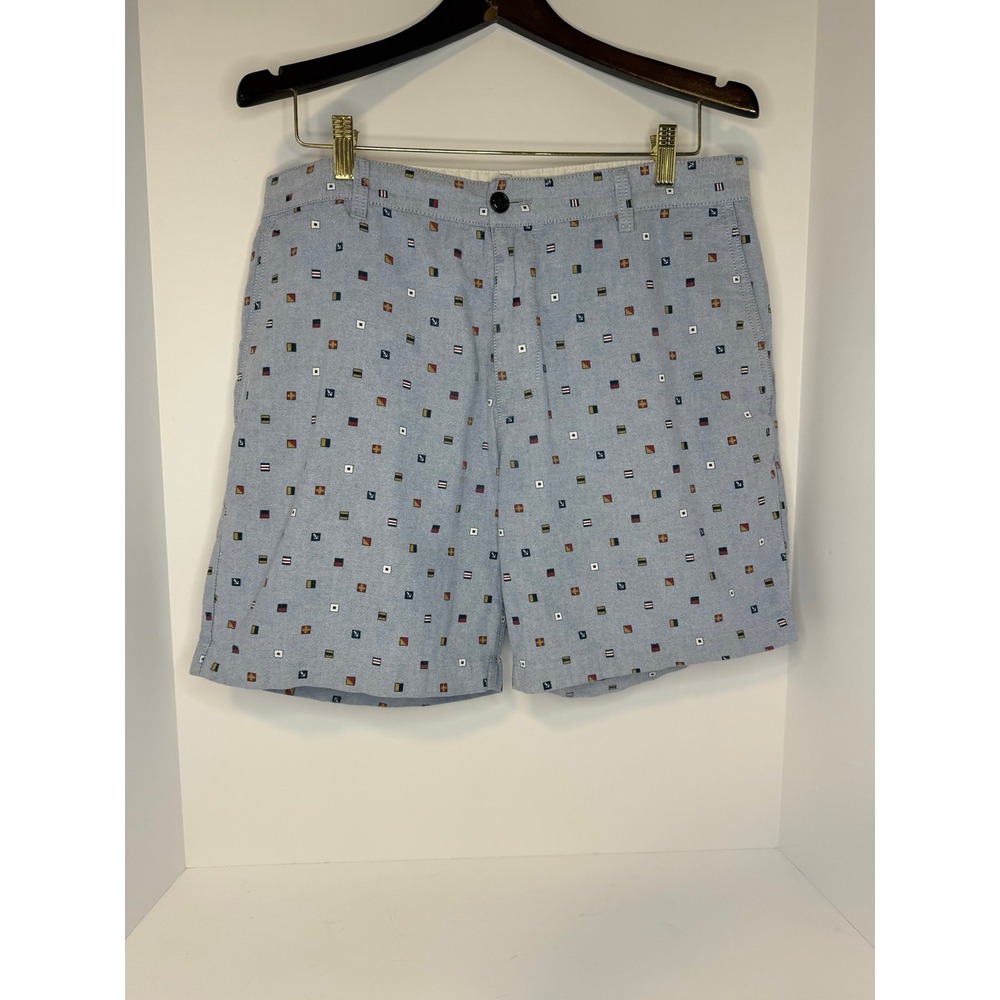 Men's Docker Shorts Size 34 Light Blue With Anchors And Flags 100% Cotton.‎